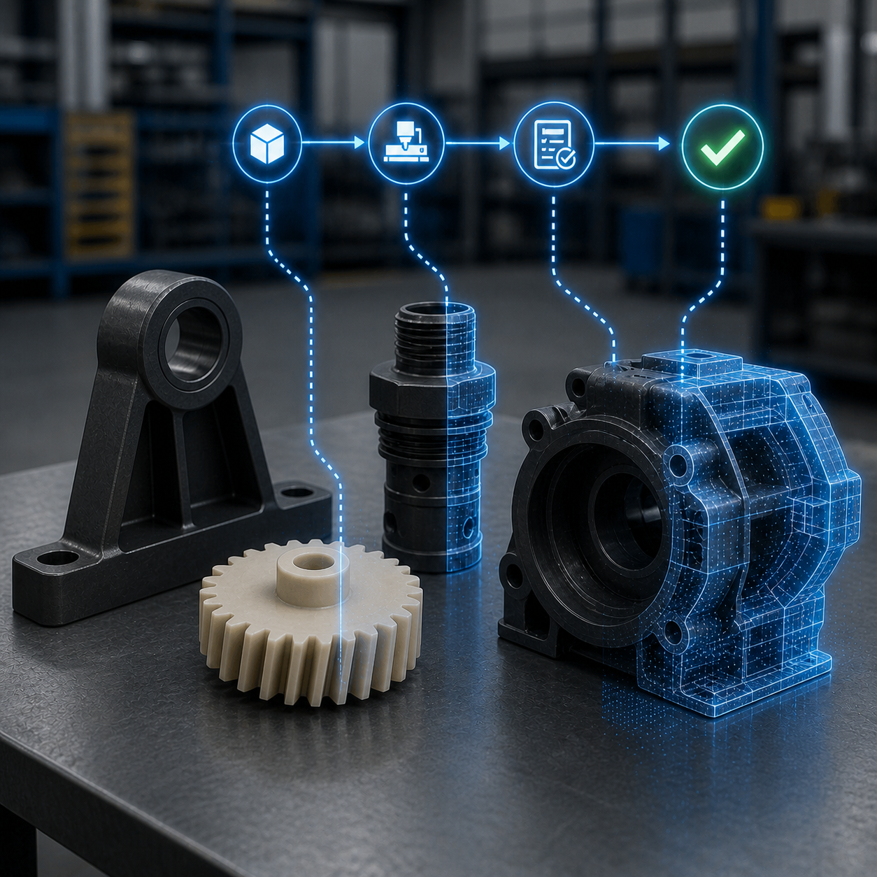 Industrial parts connected to a digital qualification and traceability workflow