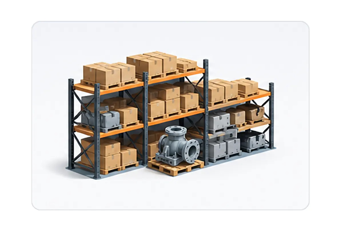 Physical industrial stock stored on warehouse shelves