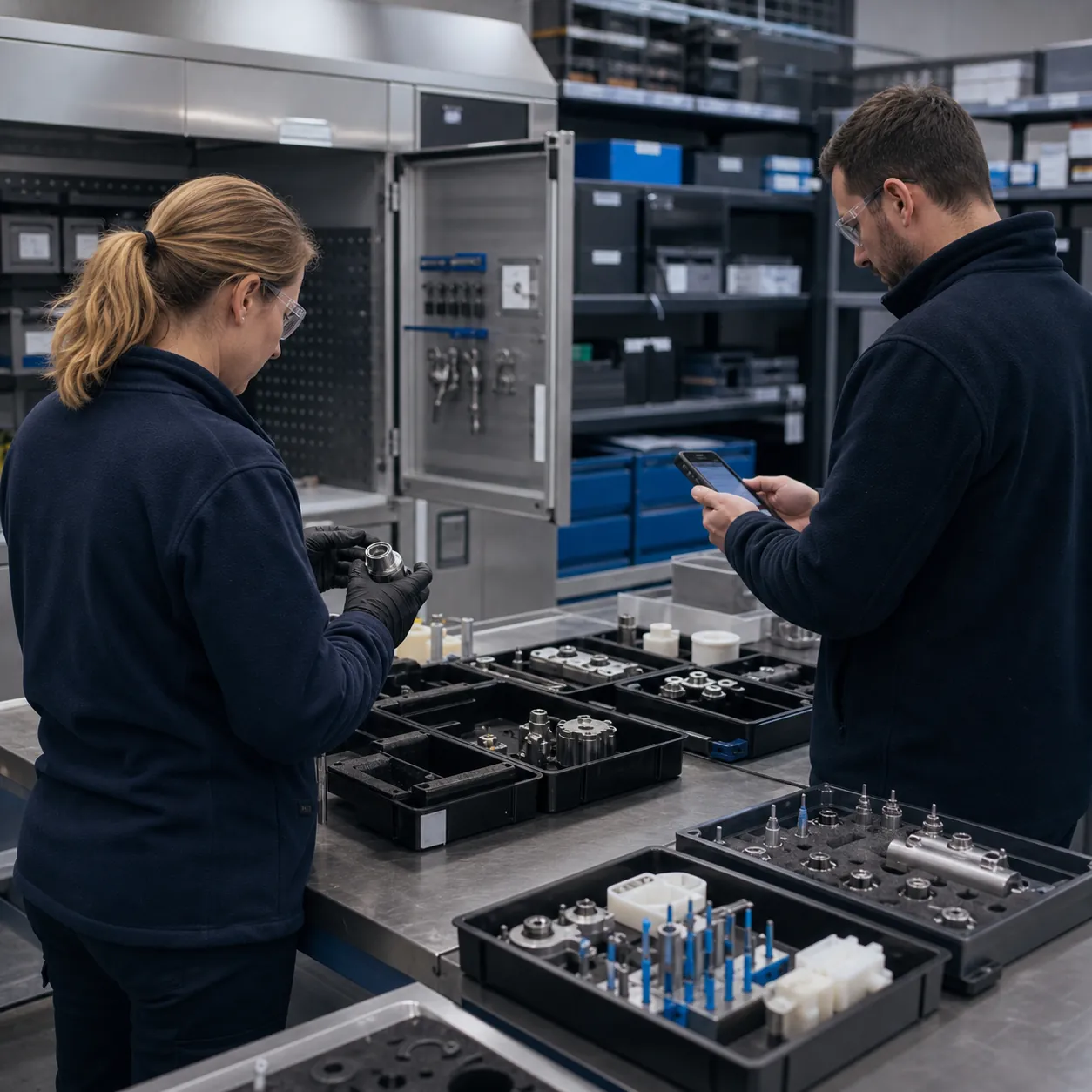 Technician accessing governed aerospace support parts and documentation
